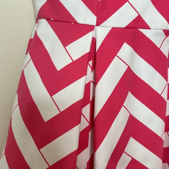 Elizabeth McKay || Hot Pink Bamboo Chevron Fit & Flare Dress w/POCKETS; Size 2 - Picture 6 of 17